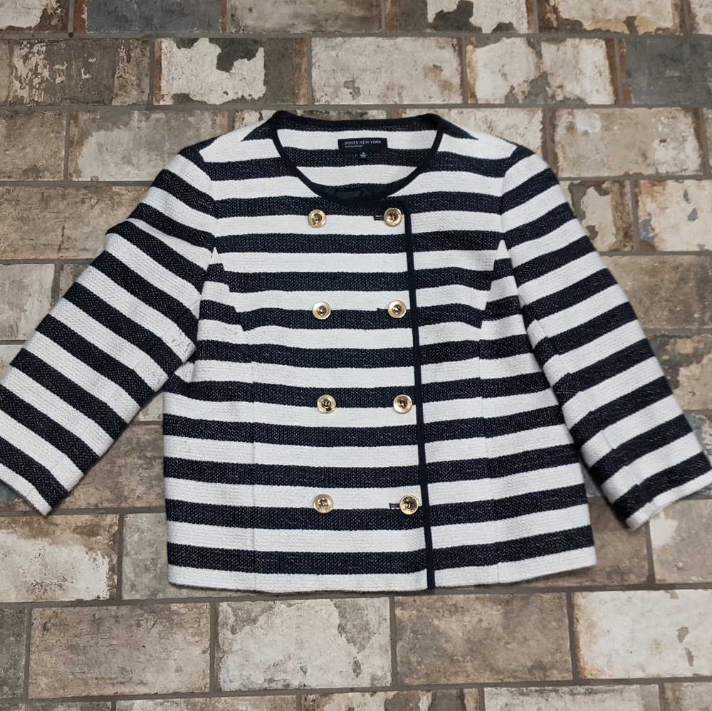 Jones New York Size 12 Nautical Striped Blazer